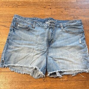 Women’s Light Blue Distressed Denim Shorts with Frayed Hem